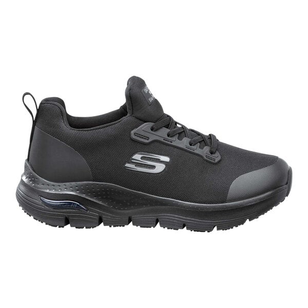 Skechers Leslie Women's 9 Arch Fit Medium Width Black Alloy Toe Non-Slip Athletic Shoe SSK8436BLK