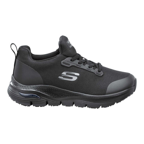 Skechers Leslie Women's 7 Arch Fit Medium Width Black Alloy Toe Non-Slip Athletic Shoe SSK8436BLK