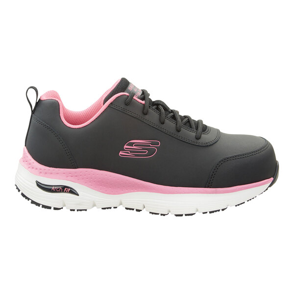 Skechers Reagan Women's 9.5 Arch Fit Medium Width Black / Pink Alloy Toe Non-Slip Athletic Shoe SSK108098BKPK