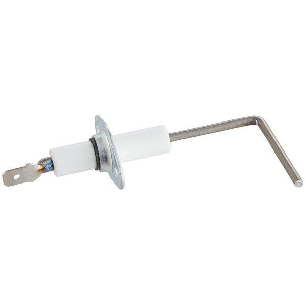 A white and silver flame sensor with a white plastic handle.