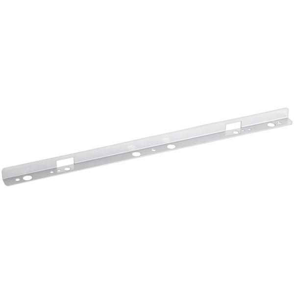 A white metal bar with holes.