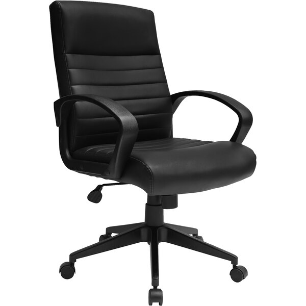 A Boss black office chair with wheels and arms.