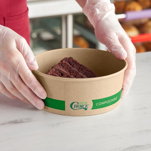 EcoChoice 50 oz. Round Kraft Bio-Lined Compostable Take-Out Container 7 5/16" x 3" - 300/Case