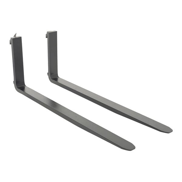 Vestil 48" x 1 1/4" Black Forged Steel Replacement Forks with Carriage Pin for Class 2 Carriage Mounting F4-1.25-48-CPL - 3,000 lb. Capacity - 2/Set