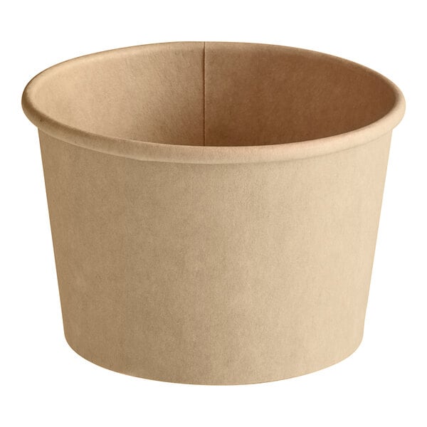 A brown Kraft paper take-out container with a lid.