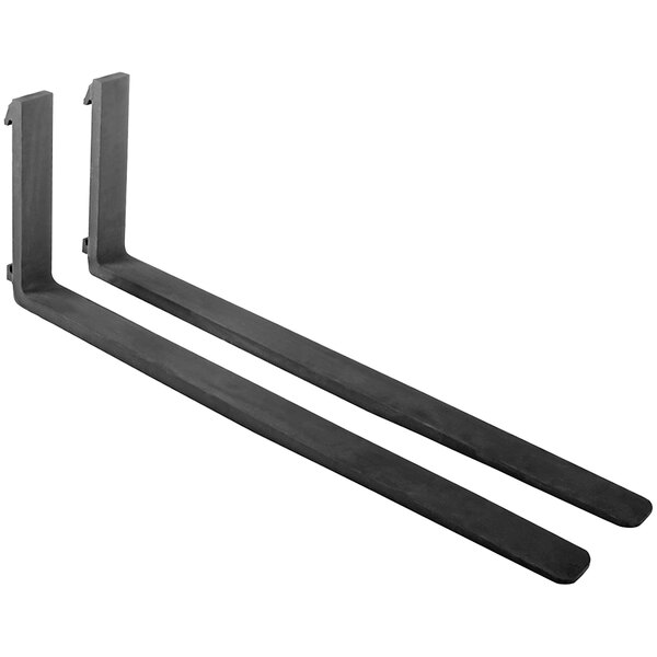 Two black metal objects with metal brackets.