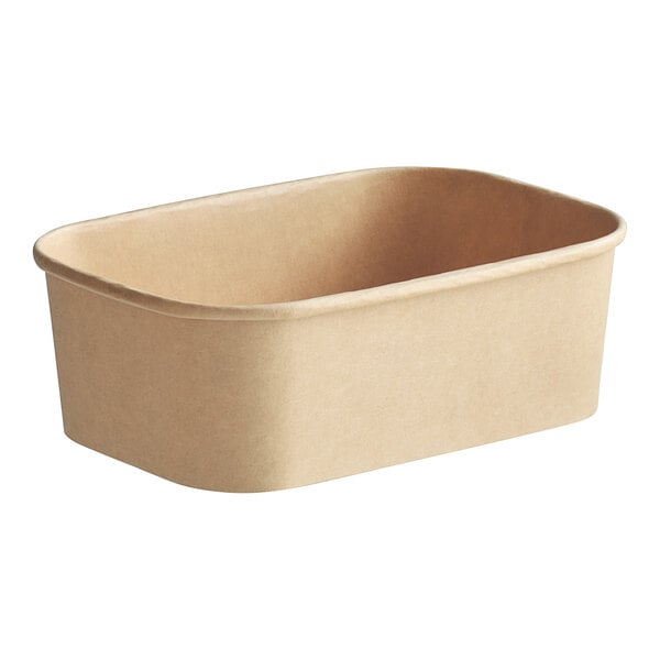 Choice 24 oz. Rectangular Kraft PE-Lined Microwavable Take-Out Container 6 3/4" x 4 3/4" x 2 1/4" - 50/Pack
