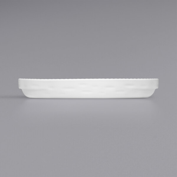 A white rectangular Bauscher souffle dish.
