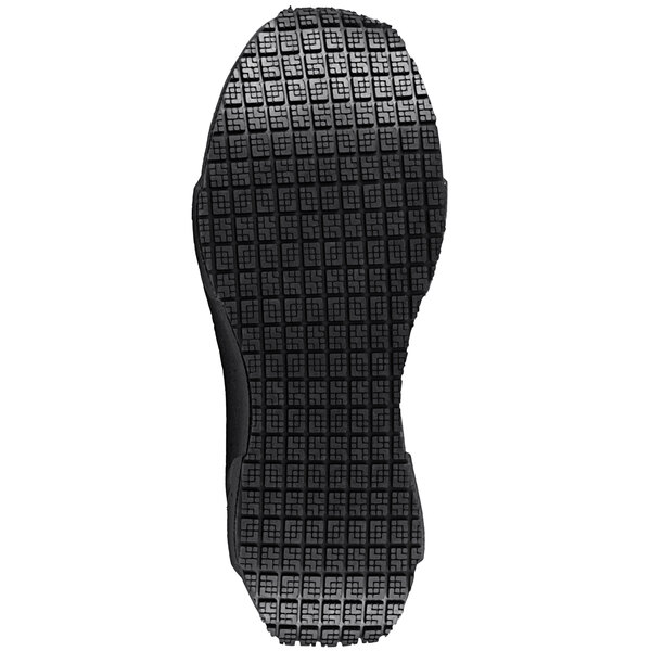 A black non-slip athletic shoe with a grid-patterned sole, designed for men in a wide width.