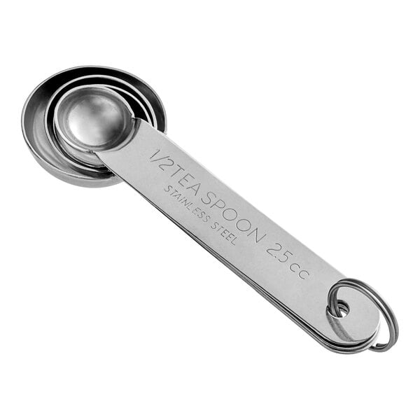 An American Metalcraft stainless steel measuring spoon set with a metal ring.