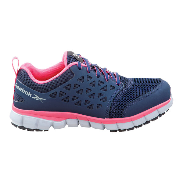 Reebok Work Sublite Women's 7.5 Wide Navy / Pink Soft Toe Non-Slip Athletic Shoe SRB032