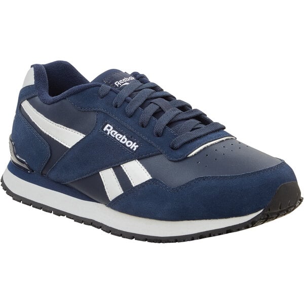 Reebok Work Harman Men s 10.5 Medium Width Retro Jogger Navy White Soft Toe Non Slip Athletic Shoe SRB1954