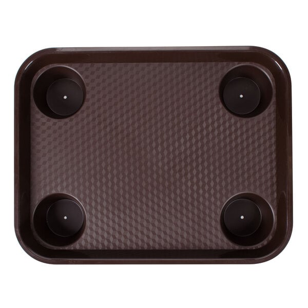 A brown tray with four cup holders.