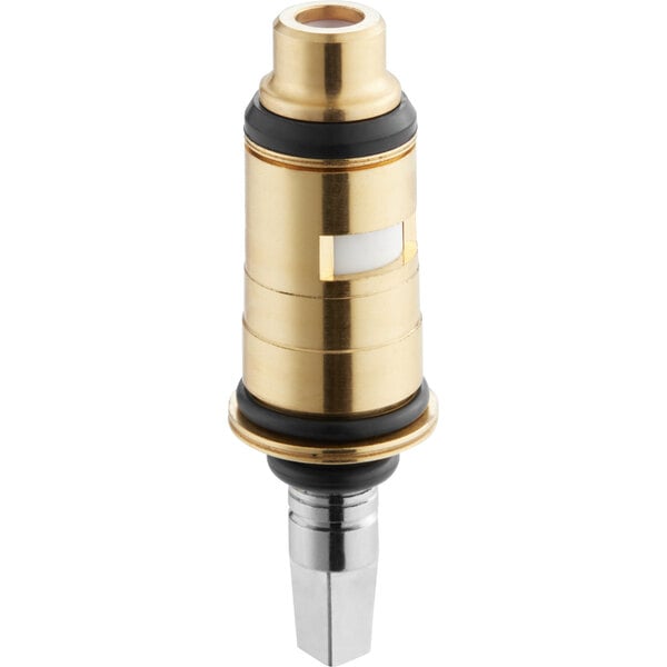 A gold and black metal Chicago Faucets 1-099XKCDAB right hand ceramic cartridge.