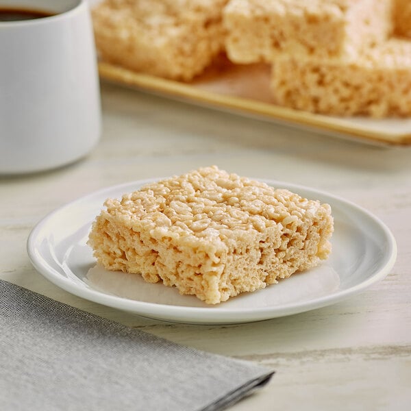 A Best Maid Marshmallow Crispy Treat square on a white plate.