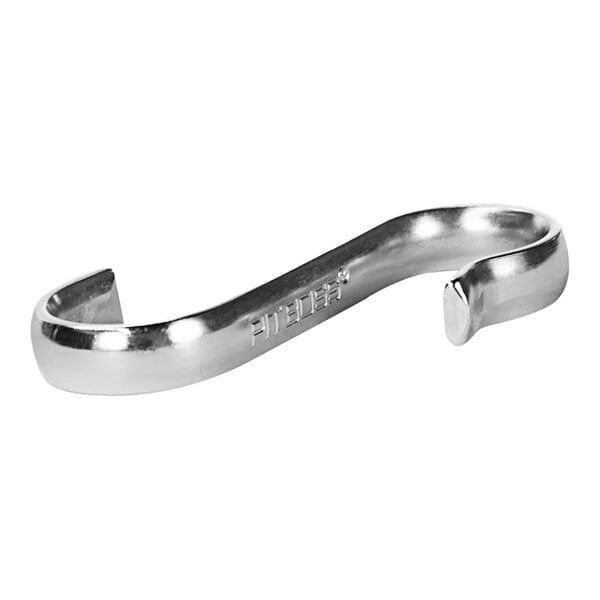 A silver Pit Boss sausage hook with a curved handle.