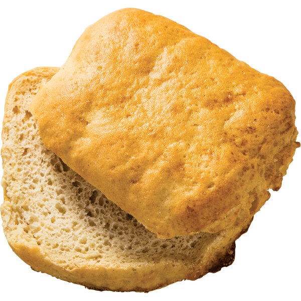 A two pack of Eban's Bakehouse gluten-free hamburger buns with one bun missing.