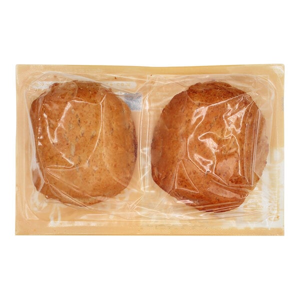 A package of two Eban's Bakehouse gluten-free hamburger buns in plastic bags.
