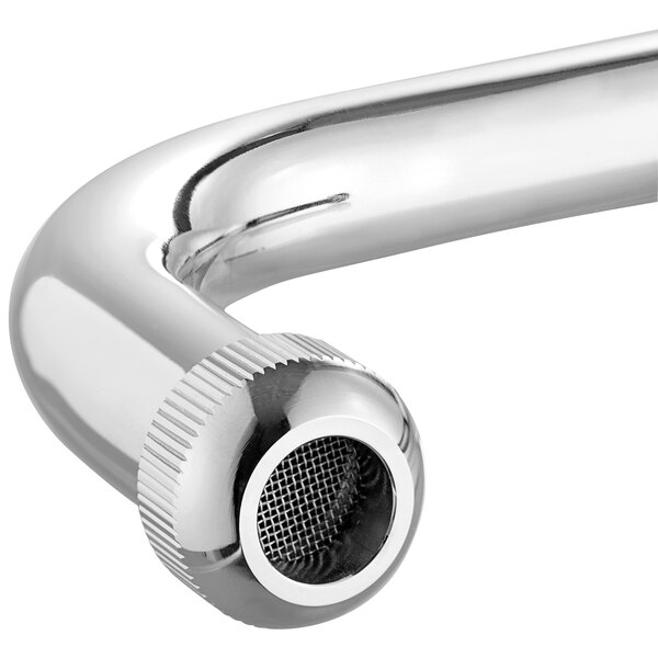 A close up of a chrome Chicago Faucets wall-mounted faucet with a metal handle.