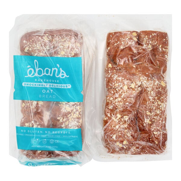 A plastic bag of Eban's Bakehouse Gluten-Free Oat Bread.