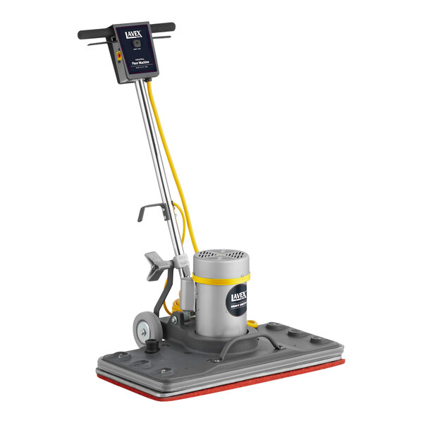 A Lavex Pro rectangular floor machine with a yellow and red handle.