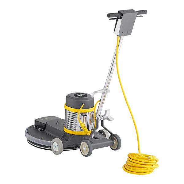 A Lavex Pro floor burnisher with a yellow handle and cord.