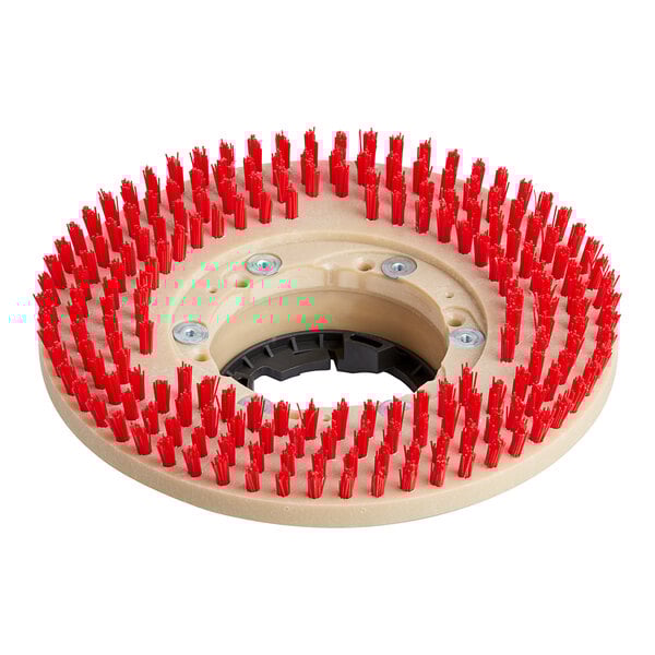 A white Lavex 12" circular pad driver with red bristles on it.
