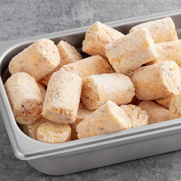 A tray of frozen Stone Gate Breakfast Tater Kegs.