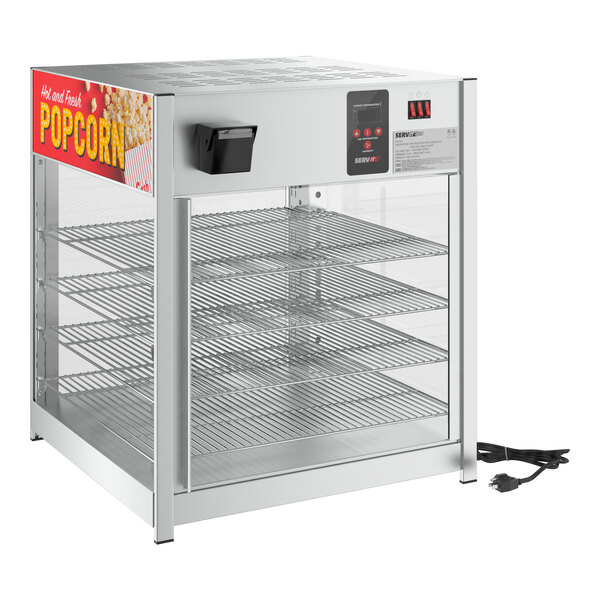 A ServIt countertop display warmer with shelves and wires.