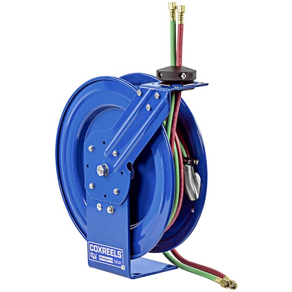 A blue Coxreels P-W Series welding hose reel.