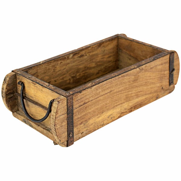 A Kalalou wooden box with metal handles.