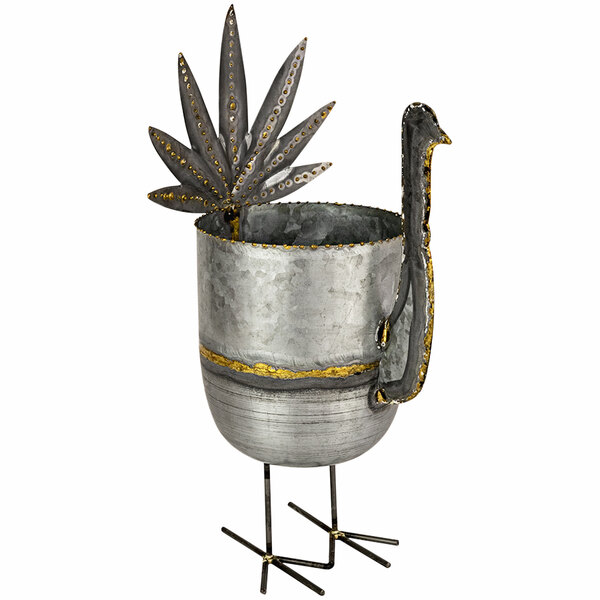 A Kalalou galvanized metal turkey wine cooler with a leaf on it.