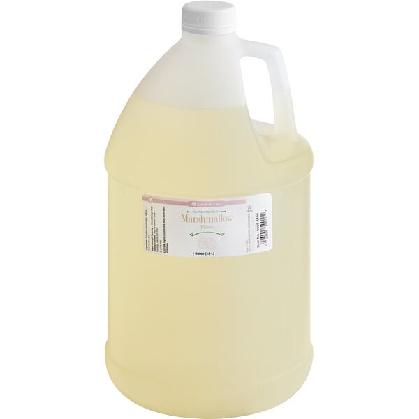 A white jug of LorAnn Oils Marshmallow Super Strength Flavoring with a label.