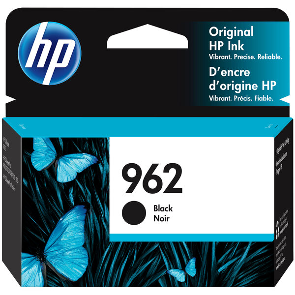 A box of HP black ink cartridges.