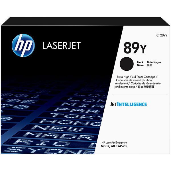A black and white HP printer toner cartridge box with blue accents.