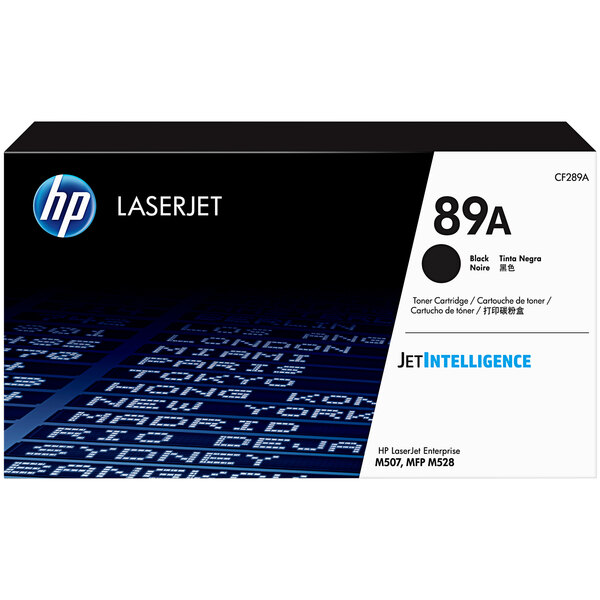 An HP black and white rectangular box for a CF289A LaserJet toner cartridge.