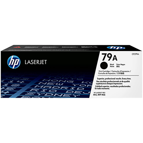 A black HP printer toner cartridge box with white text.