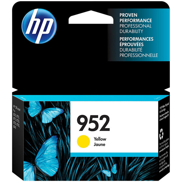 A yellow and black HP 952 ink cartridge.