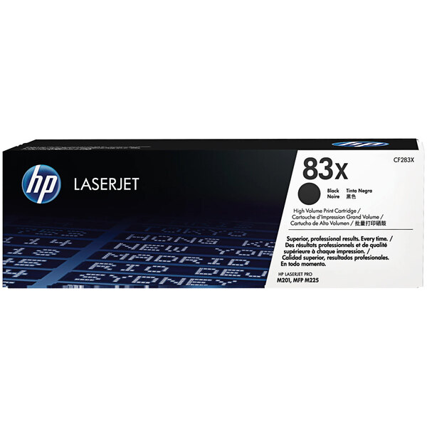 A black and white box for an HP CF283X Black LaserJet Toner Cartridge.