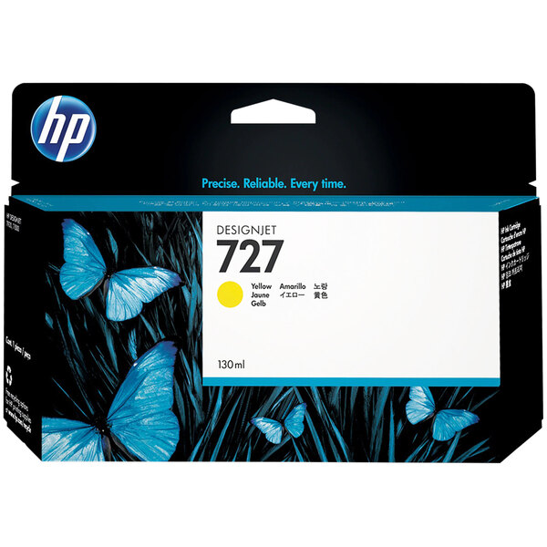 A yellow and black HP ink cartridge box with the product name "HP B3P21A" on it.