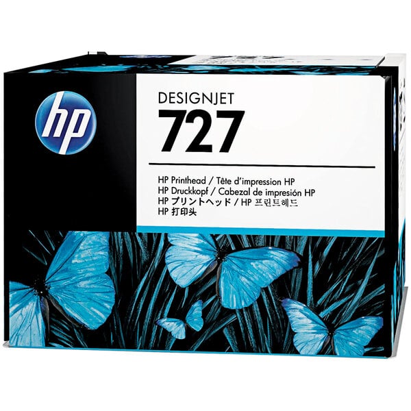 A box of HP DesignJet printheads on a white background.