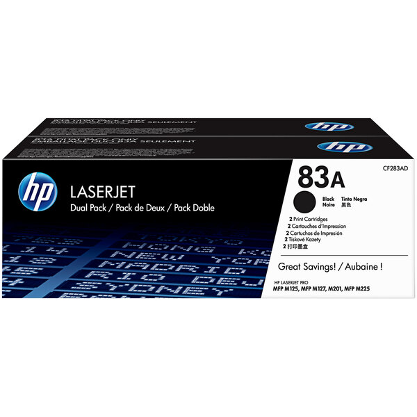 A black HP printer toner cartridge box with white and blue text.