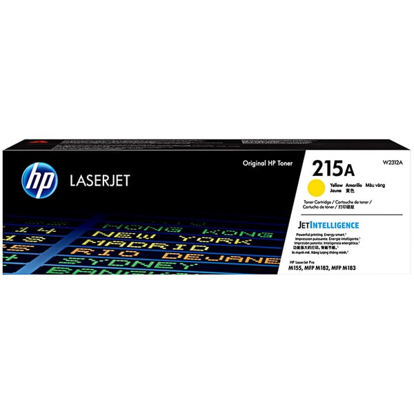 A black and yellow HP LaserJet toner cartridge box.