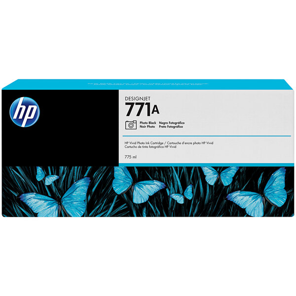 A box of HP 771A photo black ink cartridges.