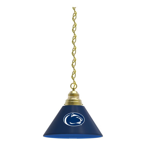 A blue lamp with a Penn State logo in white.