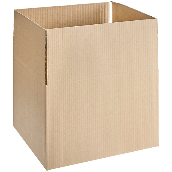 A Lavex cardboard shipping box with a cut out top.