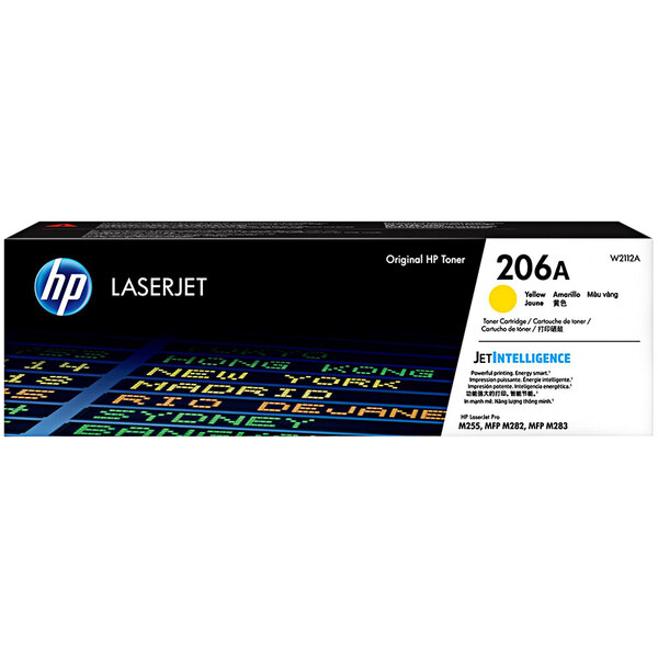 A black and yellow HP LaserJet printer toner cartridge box.