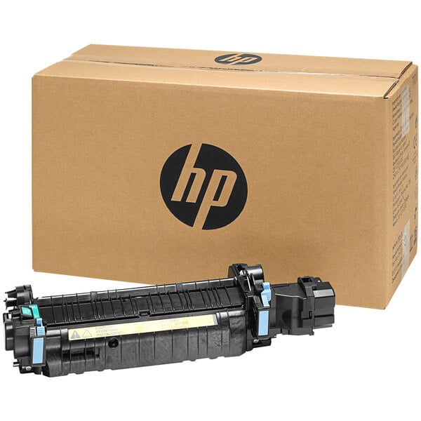 A brown box with a black plastic HP Fuser Kit inside.