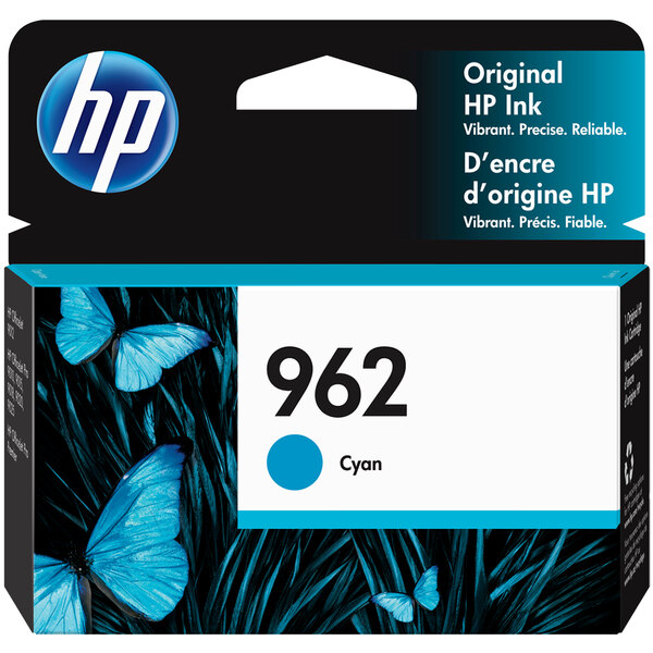 A box of HP 3HZ96AN#140 Cyan ink cartridges.