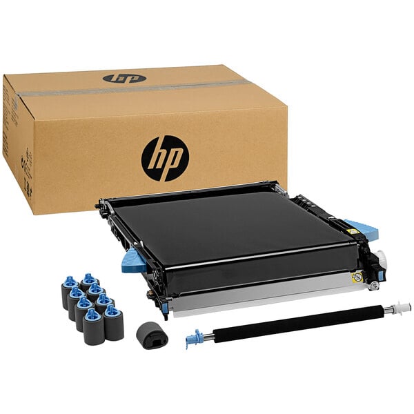 A HP CE249A image transfer kit with blue and silver rollers.